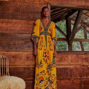 Yellow Tropical Tapestry Kaftan Dress